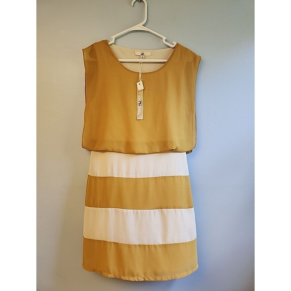 Ya Los Angeles Womens M Yellow Gold Silk Blouson Sleeveless Drape‎ Mini Dress